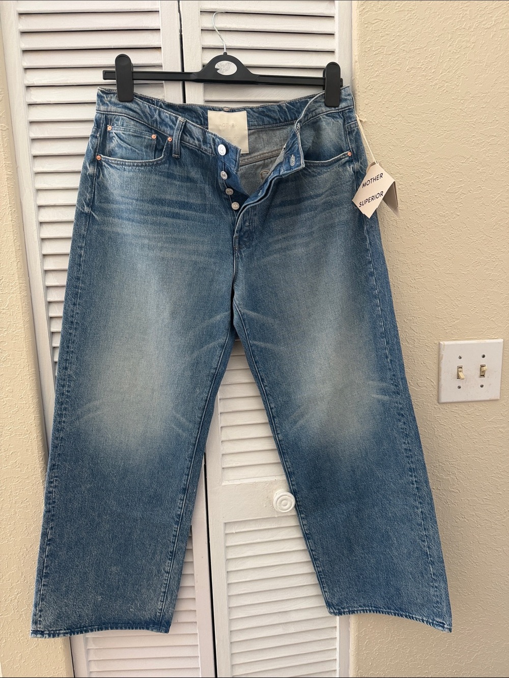 LilMOTHER Button-Fly Cropped Straight Jeans - Blue Wash petite size 32 NWT